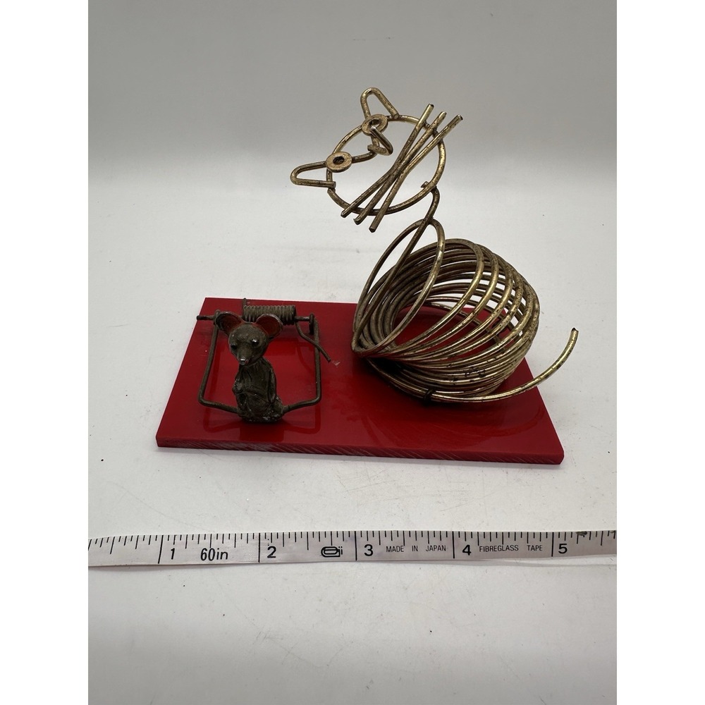 Vintage 1960s Cat & Mouse Trap Spring Coil Letter Holder Desk Lucite Base